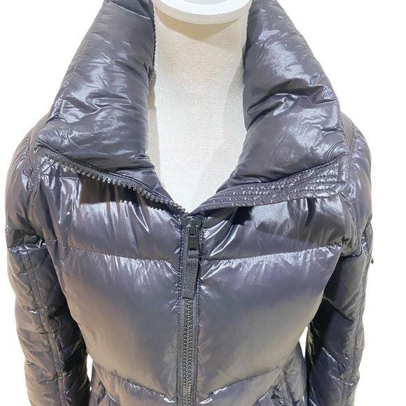 Aqua black puffer zip up jacket detachable faux tan fur trimmed hoodie small - Picture 9 of 16